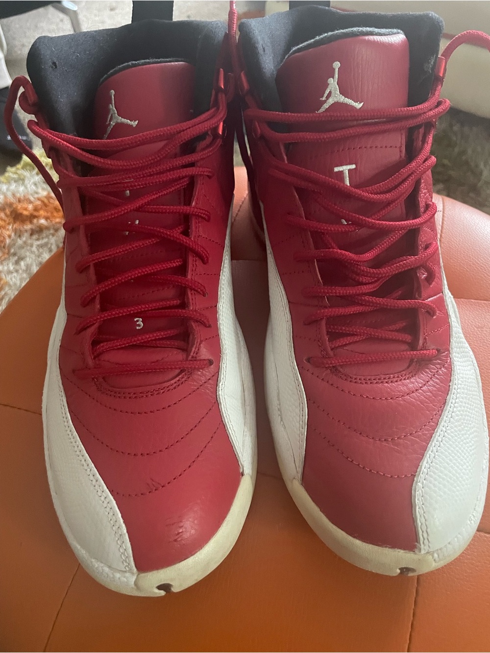 Jordan 12 RETRO High-Top Basketball Sneakers in Red and White